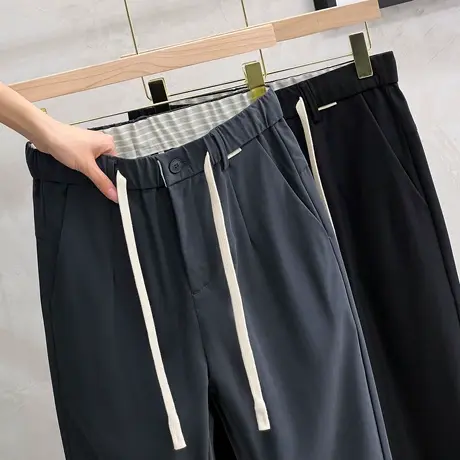 休闲长裤男商务高端松紧腰裤子男春秋2023新款潮牌休闲裤男士直筒商品大图