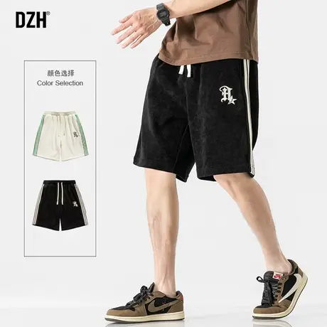 男士休闲短裤男直筒条纹雪尼尔五分裤宽松弹力运动裤子男生夏季薄商品大图