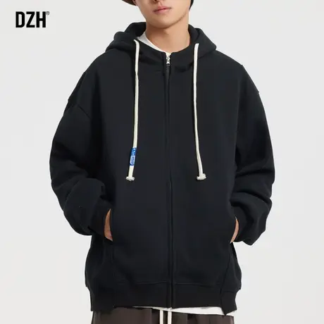 男士纯色连帽开衫外套男春秋款宽松男装2023新款纯棉夹克上衣百搭商品大图