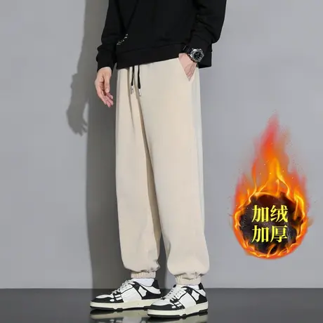 加绒裤子男款秋冬季2023年新款束脚卫裤工装宽松男士运动休闲长裤图片