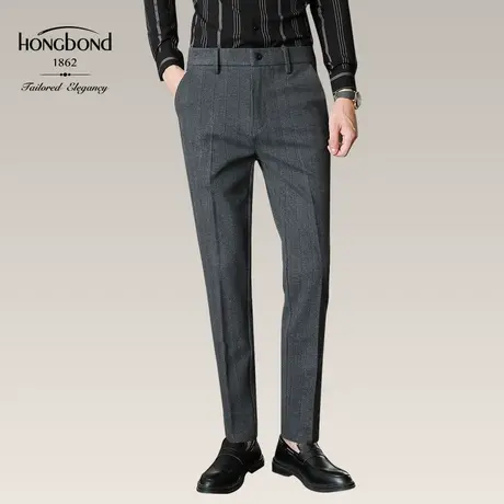 红邦创衣2023厚工装裤休闲裤子男微弹舒适长裤抗皱修身版条纹直筒图片