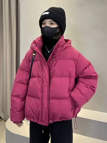 纯色羽绒服女款2023冬高级感小个子短款白鸭绒面包服外套新年战袍商品大图