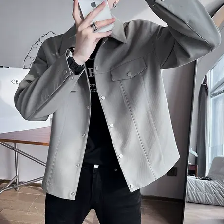 机车工装外套男春秋季新款潮流修身休闲上衣ins潮牌痞帅纯色夹克商品大图