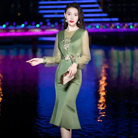 晚礼服女正式场合名媛鱼尾中长款气质优雅轻奢修身宴会高贵连衣裙商品大图