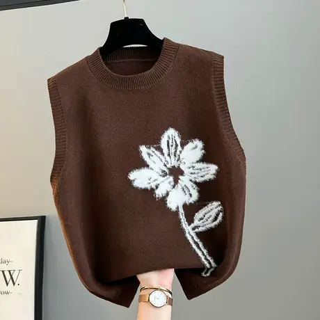 春季新款圆领花朵提花设计感小众叠穿马甲女外穿百搭无袖背心上衣商品大图