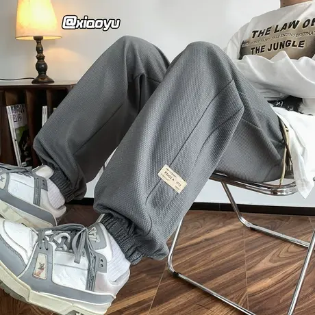 美式运动束脚裤子男2023秋季新款潮牌大码休闲裤贴标大码百搭卫裤图片