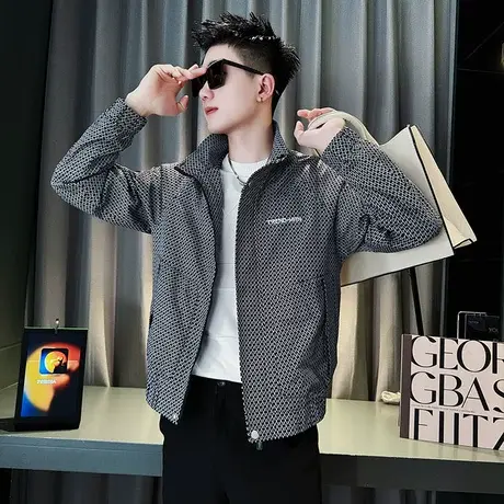 潮牌印花夹克男春季潮牌痞帅高级感立领褂子上衣ins轻熟休闲外套商品大图