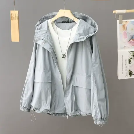 连帽休闲外套女宽松2024年春秋新款欧货冲锋衣风衣夹克衫女装上衣图片