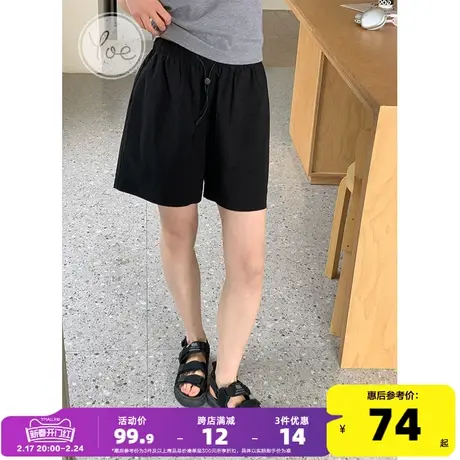 yoe工装短裤女黑色裤子下装宽松显瘦小个子休闲裤松紧腰抽绳小众商品大图
