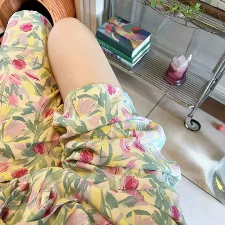 郁金香睡裤女宽松七分裤人造棉直筒裤外穿夏季家居裤棉绸裤子女夏商品大图