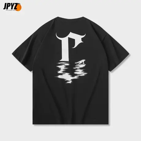 男士t恤短袖宽松半袖纯棉男生宽松大码男生装印花体恤圆领打底衫商品大图