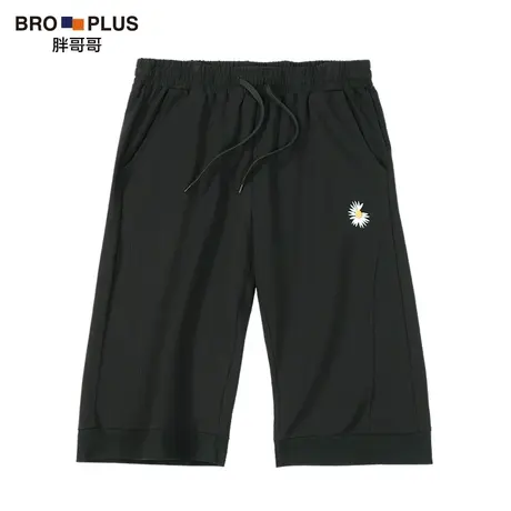 胖哥哥2023夏季薄款大码男士加肥加大休闲宽松刺绣雏菊运动七分裤商品大图