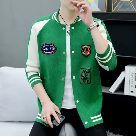 棒球服休闲外套男ins春秋季毛衣韩版针织衫卫衣学生潮牌帅气夹克商品大图