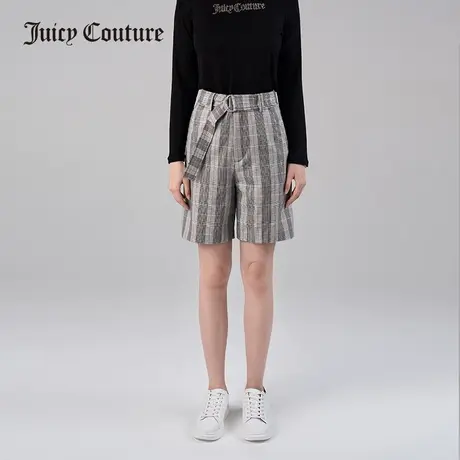 Juicy Couture橘滋夏季新品羊毛格纹亮丝嵌条直筒高腰西装短裤女商品大图