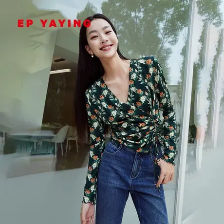 EP YAYING雅莹女装 绵羊毛V领收腰打底瘦瘦衫 2023秋冬新款5506A商品大图