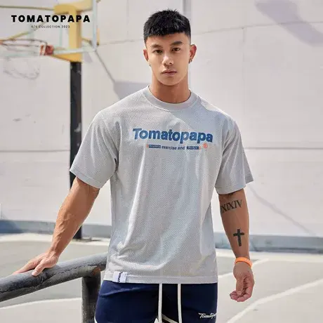 TOMATOPAPA夏短袖T恤抑菌网面透气宽松健身运动训练体育男子上衣商品大图