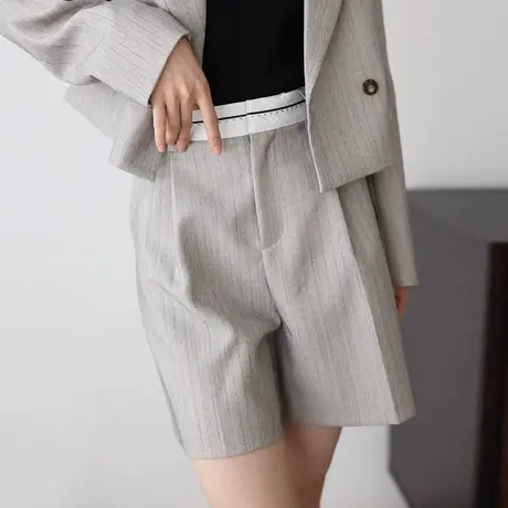 嘉茱莉2023年春秋新款西装短裤小众设计感上衣外套套装高级感短款商品大图