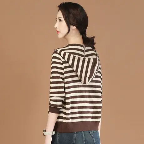 韩潮袭人连帽条纹开衫毛衣外套女2023秋装新款长袖宽松针织衫上衣商品大图