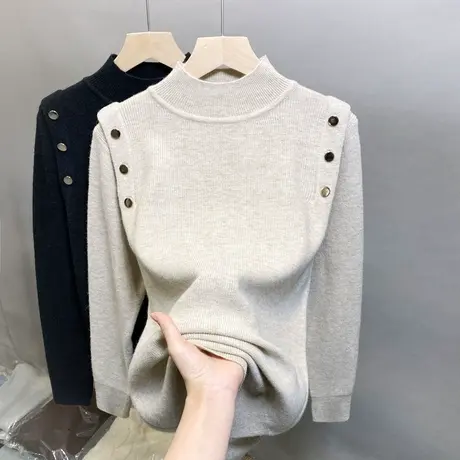 2023年秋冬新款欧货半高领针织衫女长袖纯色内搭软糯毛衣女打底衫商品大图