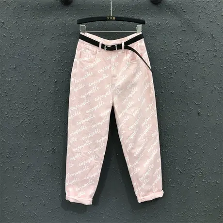 洋气印花减龄休闲牛仔裤2023女夏新款个性韩版高腰显瘦小脚哈伦裤商品大图