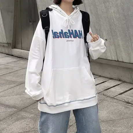 oversize卫衣女秋冬宽松韩版chic港味上衣慵懒风加绒加厚连帽外套图片