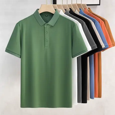 夏季爸爸短袖男polo衫翻领商务休闲含桑蚕丝冰丝中年男士t恤男装商品大图