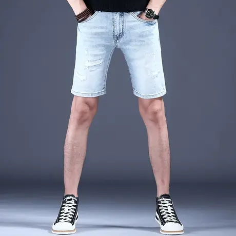 浅色秋款潮流五分裤子夏天牛仔短裤男款弹力百搭修身休闲中裤三分商品大图