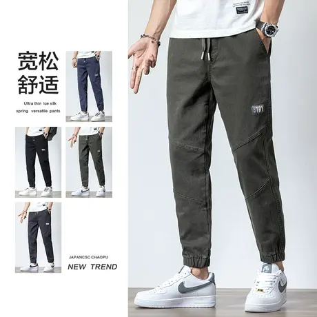 军绿色工装牛仔裤男士束脚宽松休闲裤子男裤2023年新款夏季春秋款商品大图