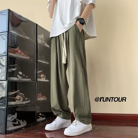 棉麻休闲裤男夏季薄款oversize阔腿宽松裤子美式高街亚麻直筒裤商品大图
