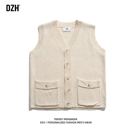 男士米色针织背心男宽松外穿男装2023新款开衫毛衣无袖秋季马甲潮商品大图