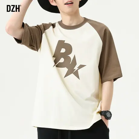 男士日系插肩t恤男短袖重磅美式印花上衣体恤衫2023新款夏季男装商品大图