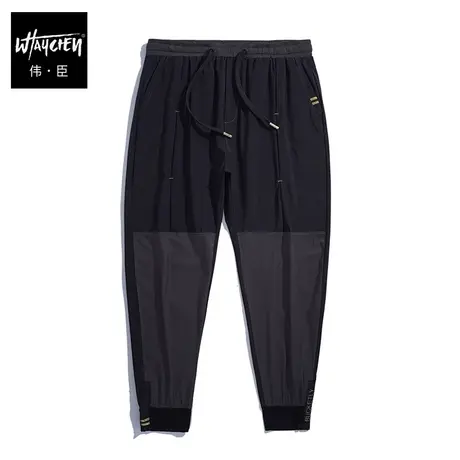 伟臣2023春夏新品大码拼接休闲长裤男胖子加肥加大宽松小脚运动裤商品大图