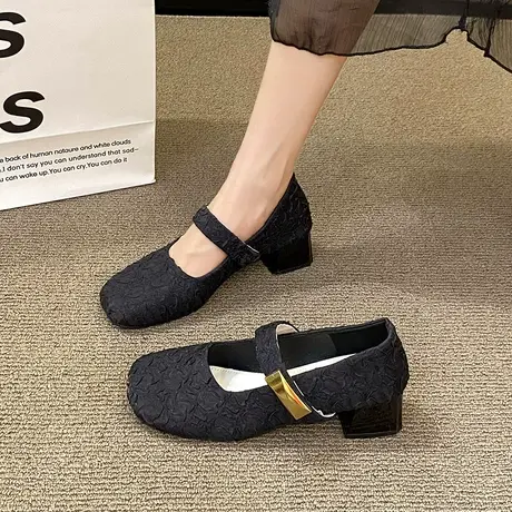 永希玛丽珍鞋女夏季2023年新款粗跟时髦单鞋温柔仙女风洋气女鞋潮商品大图