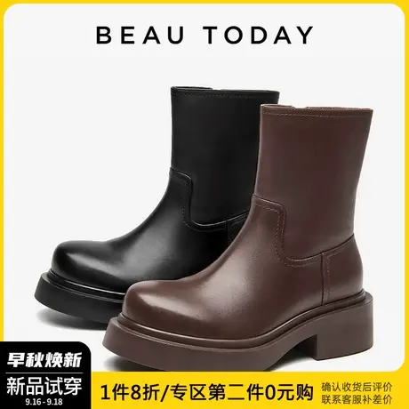 BeauToday靴子女2023新款小个子厚底增高短靴BT复古马丁靴中筒靴商品大图