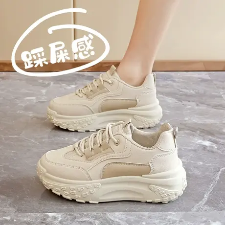 网红爆款女鞋秋冬款2024新款超火休闲运动厚底内增高显脚小老爹鞋图片