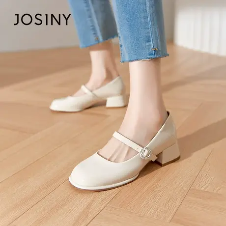 Josiny/卓诗尼中跟单鞋2023秋季新款时尚百搭仙女气质一字带女鞋商品大图