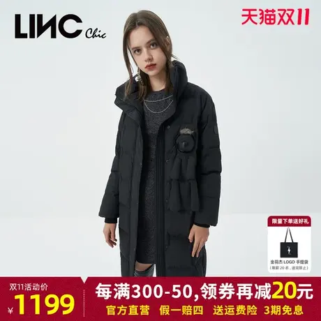LINC金羽杰2023冬新款玩偶萌宠字母刺绣反季断码女款长款羽绒服女商品大图