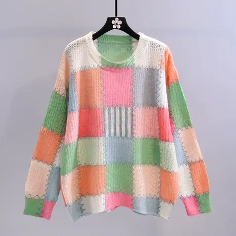彩虹毛衣女秋装2023年新款韩版宽松显瘦百搭洋气减龄套头针织上衣图片