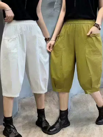 松紧高腰七分裤2023夏季新款女装宽松休闲百搭洋气潮流女裤显瘦潮商品大图