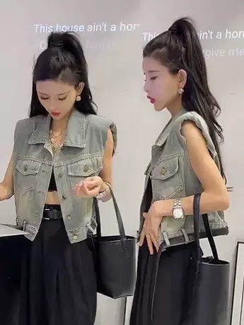 2023复古牛仔马甲女夏季新款设计感小众外搭无袖气质短款上衣外套商品大图