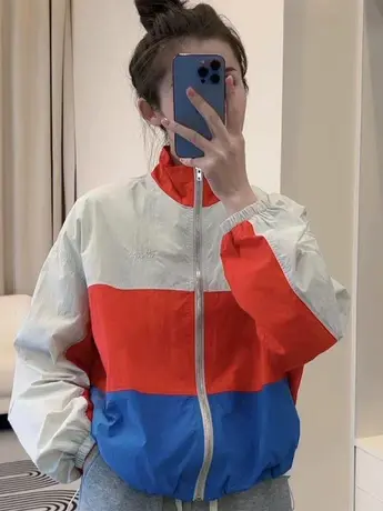 欧货拼接撞色立领短外套女2023春季薄款百搭防风夹克开衫上衣潮款商品大图