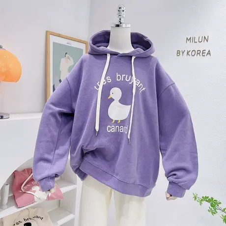 ins可爱甜美紫色连帽上衣韩国东大门奶呼呼加厚卫衣秋冬款学院风商品大图