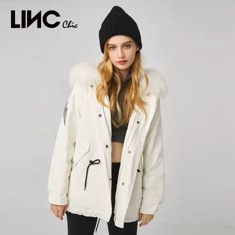 LINC金羽杰2023年冬新款中长款奢华派克羽绒服女反季专柜断码清仓商品大图