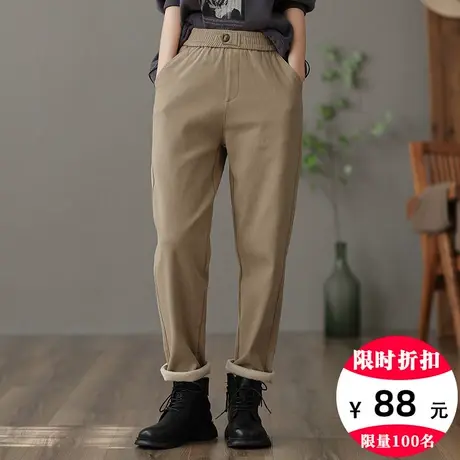 dza 高腰显瘦直筒休闲裤子女冬季外穿加绒裤宽松阔腿裤工装哈伦裤图片
