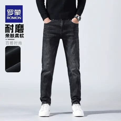 罗蒙2023新款高端牛仔裤男秋冬款直筒修身加绒加厚耐磨休闲长裤子图片