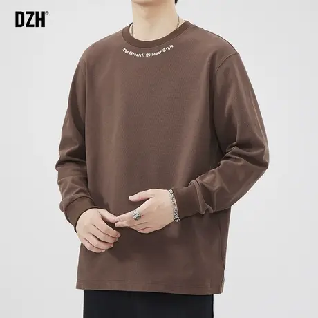 男士美式重磅长袖t恤男秋季圆领宽松男装2023新款打底衫上衣潮牌商品大图