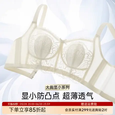 润微超薄兔耳朵薄杯透气大胸显小收副乳调整型女内衣聚拢文胸罩商品大图