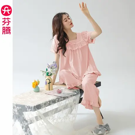 芬腾女睡衣夏季薄款纯棉短袖法式宫廷风甜美高级感家居服夏天套装商品大图