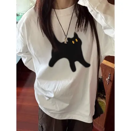 白色长袖T恤女2023春秋季新款宽松显瘦百搭休闲纯棉打底衫上衣潮商品大图