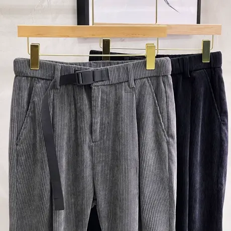 灯芯绒毛呢裤子男秋冬加厚新商务九分西裤男士休闲裤直筒宽松长裤商品大图